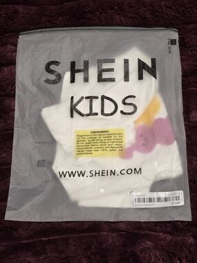 SHEIN Kids White T-Shirt with Pink & Yellow Print